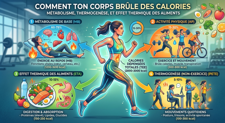 schéma pour comprendre la dépense des calories : métabolisme, NEAT, sport et digestion